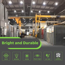 Glitgate LED High Bay Light 200W, 28000lm 5000K High Bay Led Lights (800W MH/HPS Equiv.), UFO Lights with 5ft Cable US Plug for Workshop Barn Warehouse Factory, 4 Pack