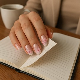 Pink Cherry Blossom Press-On Nails - 24PCS Glossy Square French Tips with Glitter Gradient, Elegant Floral Design, Durable Acrylic Fake Nails, Easy DIY Application for Weddings, Events & Daily Wear