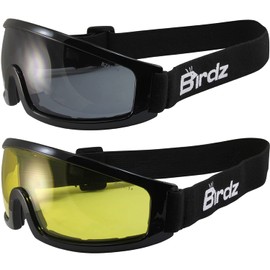 Birdz Eyewear Robin Sport Skydiving Snowboarding Motorcycle Riding Safety Goggles 2 Pairs Yellow & Smoke Lenses