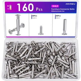 160PCS M4 Cupboard Joining Bolts, ANVINKU 31-40mm Cabinet Connectors (80PCS Binding Screws & 80PCS Connecting Sleeves), Nickel-Plated Steel Furniture Connector Bolts, Cabinet Screws for Furniture
