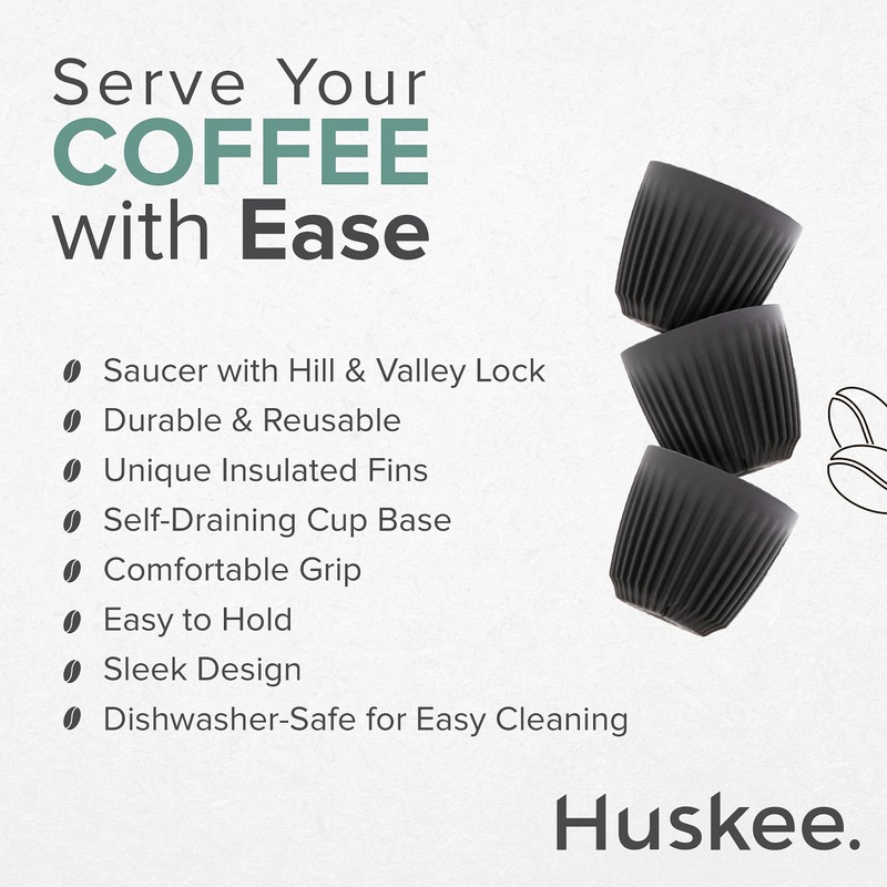HUSKEE Espresso Cups Set of 2 - Reusable Small Coffee