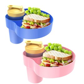 trunkhouse [2 Pack] Kids Car Seat Travel Tray: Carseat Snack Tray for Food Eating, Baby Snacks Plate for Toddlers with Cup Holder Bases, Kids Road Trip Essentials, (Pink+ Blue)