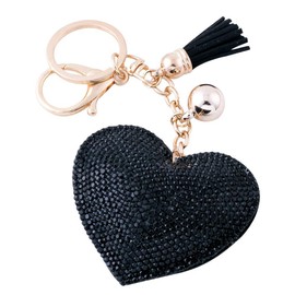 Soleebee Glitter Love Heart Keychain Premium SS6 Crystal Tassel Key Chain Leather Bag Charm for Women Girls (Black)
