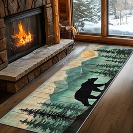 Yoozitrees Cabin Rug Washable, Cabin Runner Rug, 2x8ft, Bear Rustic Nature Landscape Lodge Runner Rugs, Farmhouse Country Animal Easy Clean Washable Runners Carpet - Cabin Home Decor
