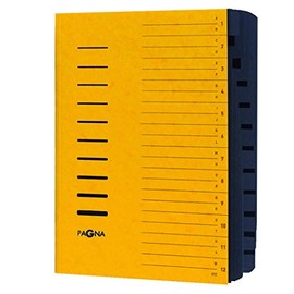 Pagna 24122-05 File 12 Sections Pressboard Elastic Straps Black Index 1-12/A-Z on Cover Yellow