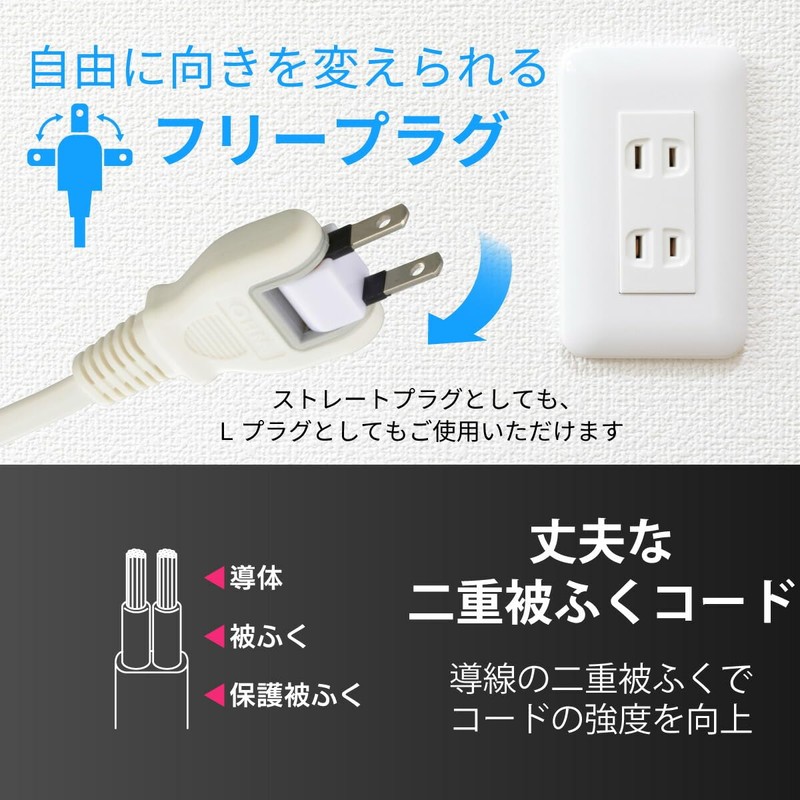 Ohm Electric HS-T31MGW22 00-1673 Power Strip with 3 Outlets, Magnet,