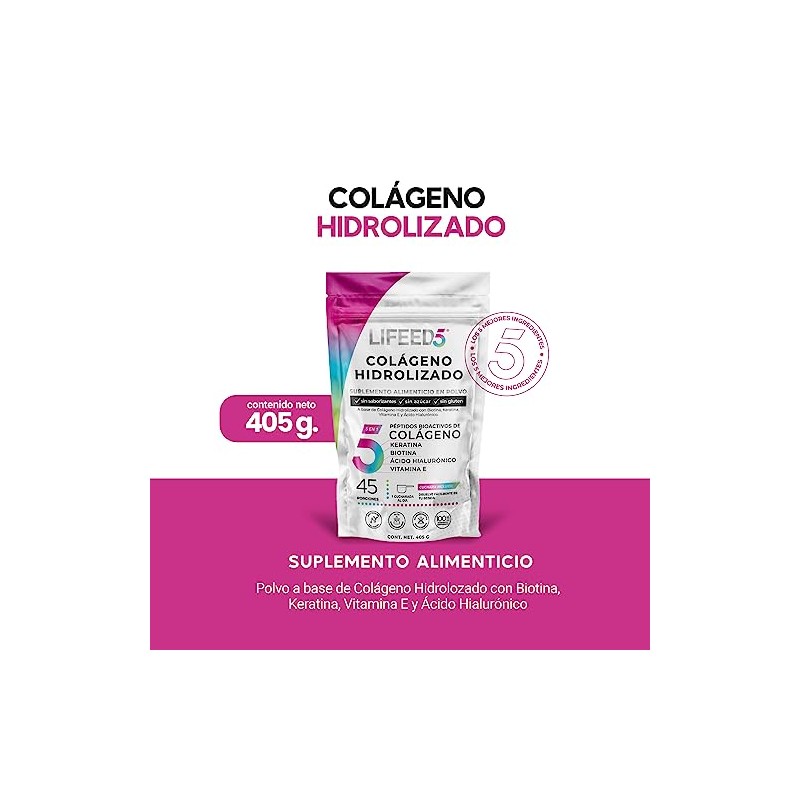 Lifeed Beauty Colágeno Hidrolizado Polvo Ácido Hialurónico Biotina Keratina Vitamina