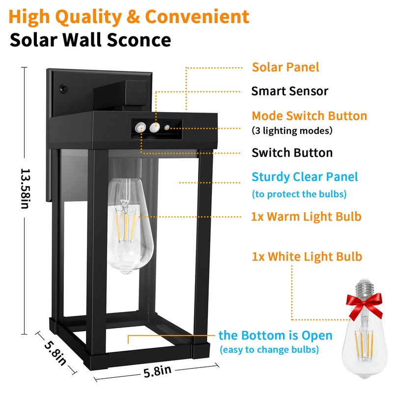 Solar Wall Lights Outdoor with 3 Lighting Modes & Motion