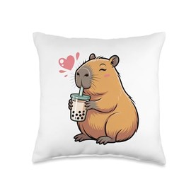 Capybara Bubble Tea Lovely Cute Capyboba Boba Milk Tea Throw Pillow