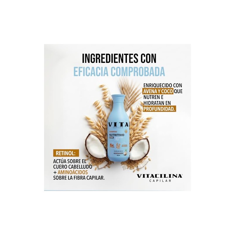 Vitacilina Shampoo Nutritivo de Avena y Coco, Botella de 400ml