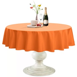 Softalker Round Tablecloth, Waterproof & Stain Resistant Table Cloth Wrinkle Free Fabric Washable 210GSM Polyester Table Cover for Dining/Party/Thanksgiving - 60 inch,Orange