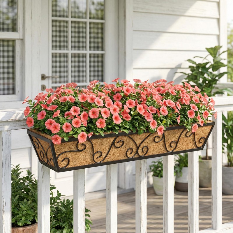 Y&M 30x7 Inch Black Outdoor Rectangular Window Box Planter -