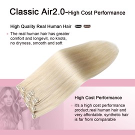 Sweetmet Air2.0 Remy Real Human Hair Extensions Clip ins 4pcs Color #60 Platinum Blonde Remy Clip in Hair Extensions Real Human Hair 16inch 50g Seamless Double Weft for Women（#60-16inch）