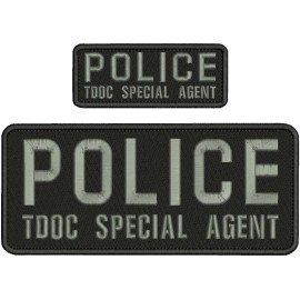 POLICE T D O C S AGENT EMBROIDERY PATCHES 4X10 &2X5 hook on back Gray on black