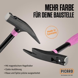 PICARD Roofing Hammer Pink Edition, No. 626M 760 g Smooth, Magnetic Nail Holder, GS Tested & VPA Certified, Corrosion Protected, Ergonomic Handle, 32 cm Length, Made in Germany Since 1857