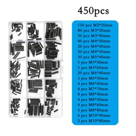 NIYATA Set of 450 notched pins, hollow split pins set, hollow spring pins, slotted spring pins, assortment box, tension pins, stainless steel M2/M3/M4/M5/M6/M7/M8/M10