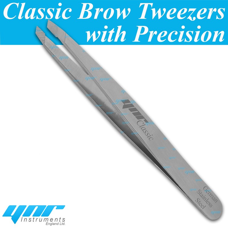 YNR® Classic eyebrow Tweezer Slanted Tip Made in German Stainless
