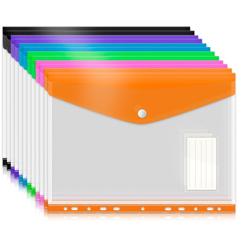 Punched Pockets Plastic Wallets, 12Pcs A4 File Folders for Document