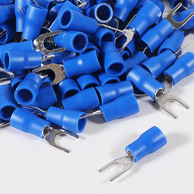 100Pcs 16-14AWG Insulated Terminals Ring Electrical Wire Crimp Connectors (Blue)