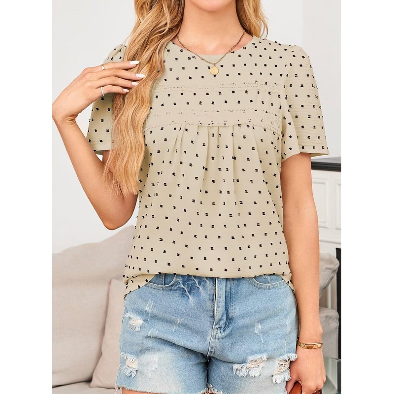 Falechay Babydoll Apricot-Black Dots Tops for Women Swiss Dots Cute