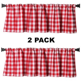 2 Pack Buffalo Check Plaid Cotton Window Valances Red and White Farmhouse Design Window Treatment Decor Curtains Rod Pocket Valances for Kitchen/Living Room 16" x 56" (Red and White)