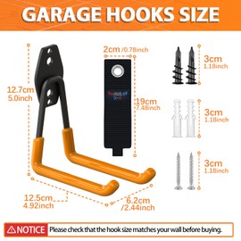 3-H Garage Storagel Hooks 4 Pack,Large Garage Hooks Heavy Duty 5 Inch in U Shape,Garage Hooks for Hanging and Organizing Chairs,Ladders,Tools,Shovels in Garden Garage Shed Basement(Orange)