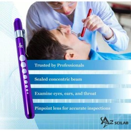 a2z PURPLE Reusable NURSE Aluminum Penlight Pocket Medical LED with Pupil Gauge