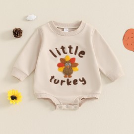 FYBITBO Newborn Thanksgiving Outfit Boy Girl Little Turkey Romper Bubble Sweatshirt Onesie Fall Thanksgiving Baby Clothes (Apricot, 3-6 Months)