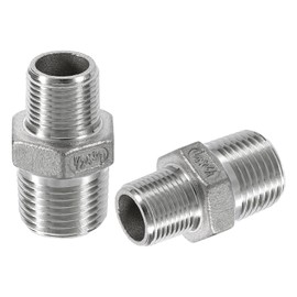 sourcing map 2Pcs PT1/2 x PT3/8 304 Stainless Steel Pipe Fitting Reducing Hex Nipple, Threaded Pipe Fitting Reducer Straight Connector Adapter for Water, Gas, Oil Pipelines