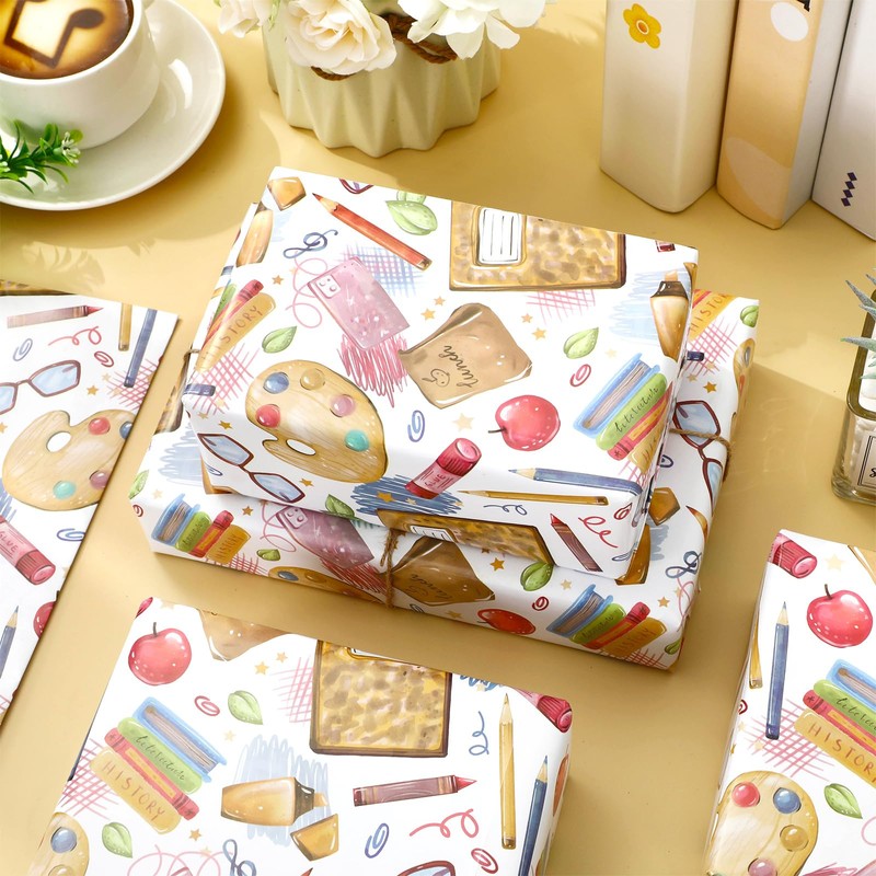 FYSUIMU 6 Sheets Back to School Wrapping Paper -Not Roll-