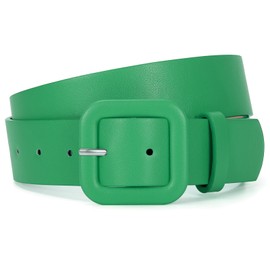 JASGOOD Women’s Leather Belt for Jeans Pants Candy Color Fashion Square Buckle Ladies Belts for Dresses, Green, Fits Waist Size 30"-35"