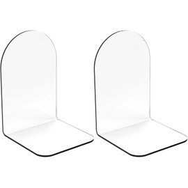 Merrynine 2 Pcs Book Ends, Acrylic Arch Bookends for Shelves, Clear Bookends for Heavy Books, Desk Organizer, Kid Books, Small Cute Transparent Plastic Book Dividers Holders