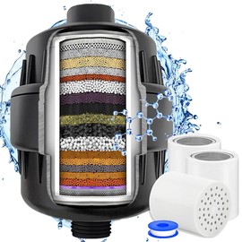 Filtro Regadera, Filtro de Ducha Agua Universal de 20 Etapas,Incluye 3 Cartuchos de Filtro Reemplazable,Purificador de Agua Para Todo Tipo de Cabezas de Duchas (Negro)