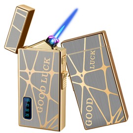 Torch Lighter, Dual Arc Lighter and Jet Flame Torch Lighter 2 in 1，USB Rechargeable Electric Lighter with Battery Indicator, Refillable Butane Windproof Infinity Lighter (Without Butane)-Good Luck