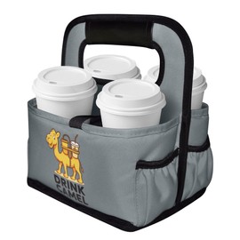 DRINK CAMEL Reusable Drink Carrier with Handle, Foldable 4 Cup Drink Holder Carrier for Delivery, Coffee Cup Carrier, Portable Cup Holder Bag for Drinks, To Go Beverage Drink Organizer (Grey)