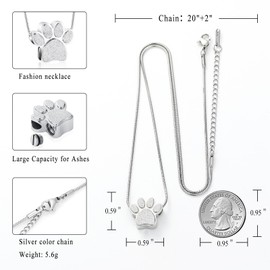 Pet Urns for Dogs/Cats - Pet Urn - Pet Ash Necklace - Paw Print Urn Necklace with Mini Keepsake Urn Memorial Ash Jewellery, Stainless Steel, No Gemstone
