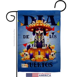 Angeleno Heritage Día de Muertos Dog Garden Flag Falltime Day of Dead Dia Los Fiesta Mexican Party Autumntime Small Decorative Gift Yard House Banner Made in USA 13 X 18.5