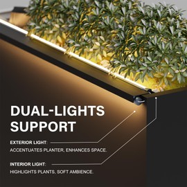 GSK 30" Tall Light Vibe Decor 30" H×10" W×37.9" L Metal Span Planter Box LED Lighting Strips×2 Indoor Divider Rectangle Insert Tray 3 Drainage Holes Garden Plants Flower Outdoor Separation Your Space