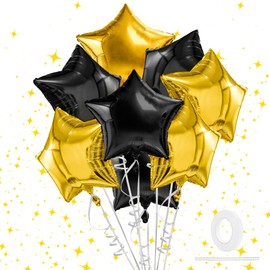 Star Balloons 18 Inch Foil Balloons Star Balloons 10 PCS FoilGold & Black Star Foil Balloons Set Mylar Balloons Gold Balloons Star for Birthday Party Anniversary Wedding Valentines Balloons