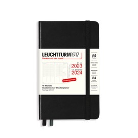LEUCHTTURM1917 367558 Academic Week Planner Pocket (A6) 2024, with booklet, 18 Months, Black, German
