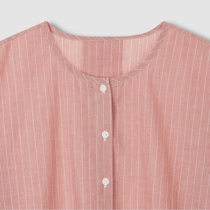 JAJU [JAJU] Women's Pure Cotton Long Sleeve Pajama Shirt_Dark Brick