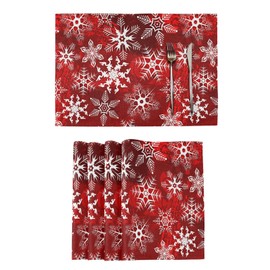Christmas Placemats Set of 6 Christmas Red Pattern With Snowflakes Flower Placemat Table Place Mats for Dining Kitchen Table Easy to Clean Washable
