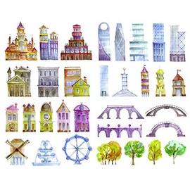 Seasonstorm Hand-Paint Watercolor Building Decoration Album Planner Stickers Scrapbooking Diary Sticky Paper Flakes (PK684)