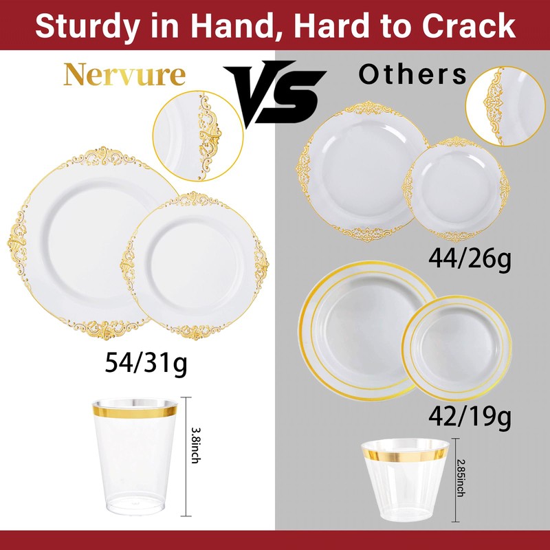Nervure 350PCS Gold Plastic Plates - Gold Plastic Dinnerware Sets