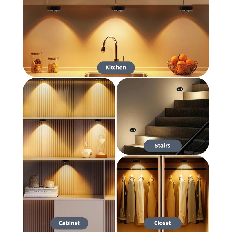 Yiliaw LED Motion Sensor Puck Lights Indoor, Small Rechargeable Under
