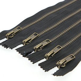 Leekayer #4 9 Inch Black Metal Zipper for Jeans Antique Brass Teeth 23 cm Close End Zipper Tape for Sewing Crafts Bag Pocket Bulk 6pcs