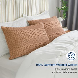 PHF 100% Cotton Waffle Pillowcases Queen Size, 2 Pack Soft Breathable Skin-Friendly Pillow Sham, Decorative Waffle Weave Pillow Case Covers, 20" X 30", No Filling, Camel