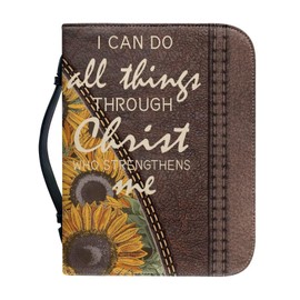 Psesaysky Sunflower Cowboy Bible Carrying Case Large Bible Covers for Woman Girl Portable Fall Bible Covers Case PU Leather Bible Bag with Handle