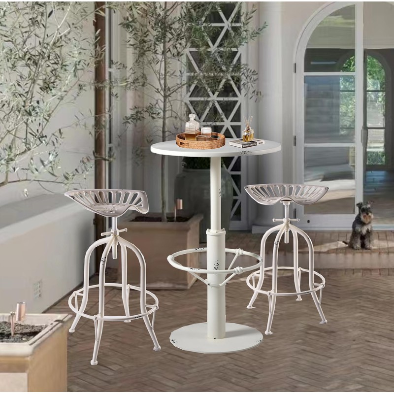 Diwhy Industrial Pub Table 23.6" Iron Round Desktop 37.4" Height