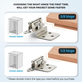 20 Pack (10 Pairs) 3/8 Inch Insert Kitchen Cabinet Hinges, Satin Nickel Self Closing Hinges for Kitchen Cabinet Doors, Semi-Concealed Cupboard Hardware, Face Mount Hardware, Silver
